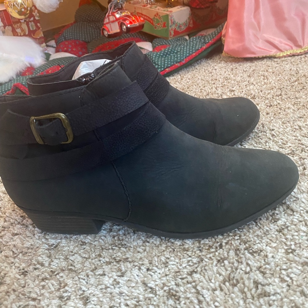 Clarks Black Ankle Booties with Buckle Detail